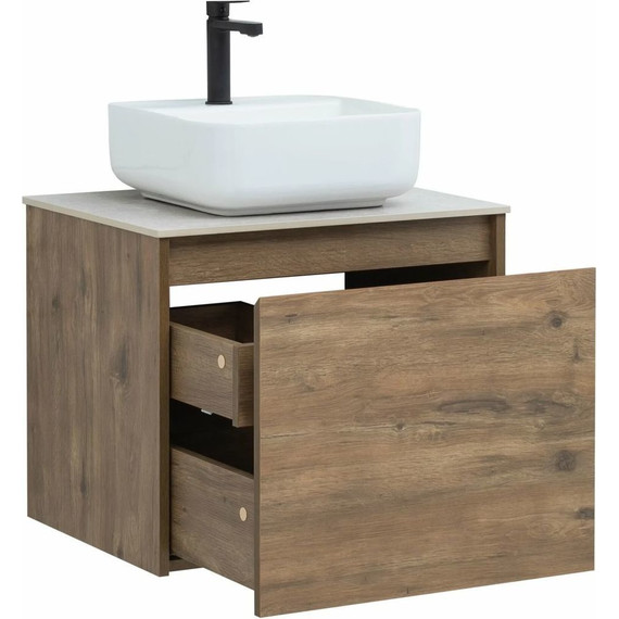 Тумба подвесная со столешницей Aquanet Nova Lite 60 см 249511 (1 ящик) дуб рустикальный, Цвет фасада: тёмное дерево - фото 5