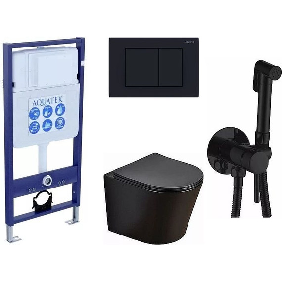 Инсталляция Aquatek Standart 50 с подвесным безободковый унитазом Azario Teramo и гигиеническим душем Haiba - фото 