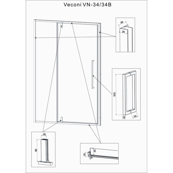 Душевая дверь Veconi Vianno 110 см VN34-110-01-C7, хром/прозрачное - фото 4