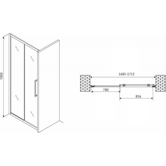 Душевая дверь Abber Schwarzer Diamant 170 см AG30170H, хром/прозрачное - фото 6