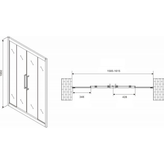 Душевая дверь Abber Schwarzer Diamant 160 см AG33160H, хром/прозрачное - фото 4
