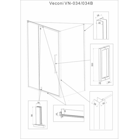 Душевое ограждение Veconi Rovigo 120x100 см RV034B-120100-01-C7, чёрный/прозрачное - фото 5