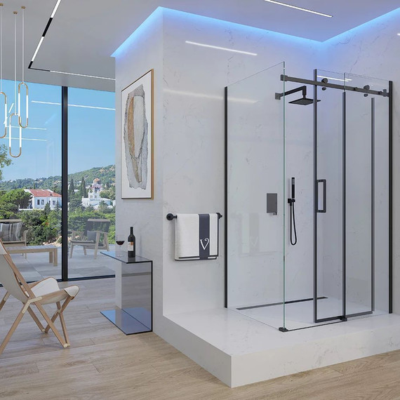 Душевое ограждение Veconi Rovigo 150x80 см RV074B-15080-01-C4 (стекло 8 мм) чёрный/прозрачное - фото 2