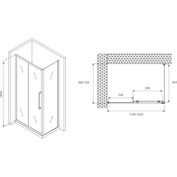 Душевое ограждение Abber Schwarzer Diamant 120х70 см AG30120H-S70, хром/прозрачное - фото 5