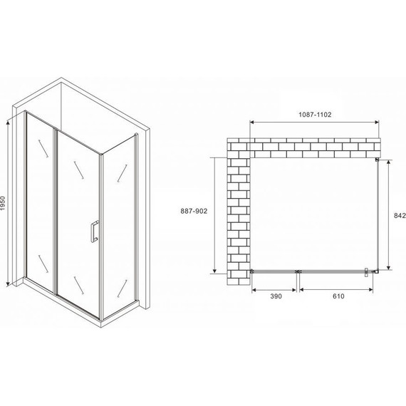 Душевое ограждение Abber Sonnenstrand 110х90 см AG04110BS-S90B, черный/прозрачное - фото 3