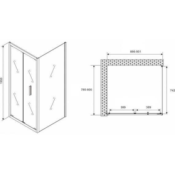 Душевое ограждение Abber Sonnenstrand 90х80 см AG07090B-S80B, черный/прозрачное - фото 4