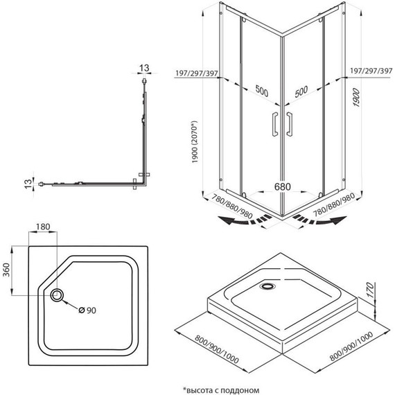 Душевое ограждение Triton Каппа 90x90 см, хром/прозрачное - фото 2