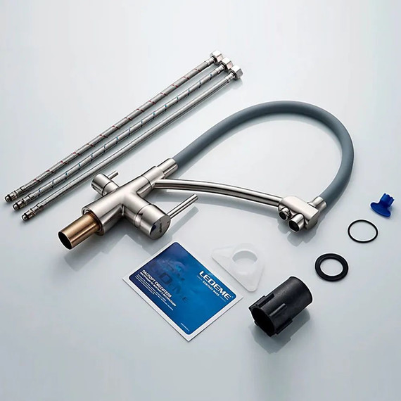 Смеситель для кухни Ledeme L4855A-9, сатин/серый - фото 3