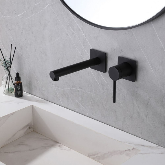 Смеситель для раковины настенный Abber Emotion AF8812B (со скрытой частью) черный матовый, Цвет производителя: чёрный матовый - фото 2