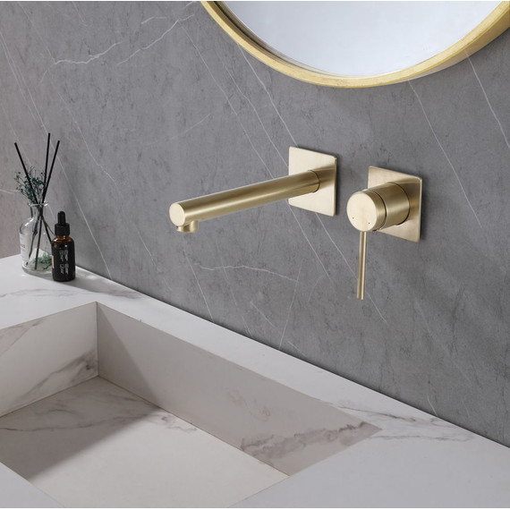 Смеситель для раковины настенный Abber Emotion AF8812G (со скрытой частью) золото матовое, Цвет производителя: золото матовое - фото 2