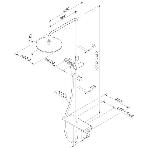 Душевая стойка с термостатом Am.Pm Spirit V2.0 F0770A400 - фото 17