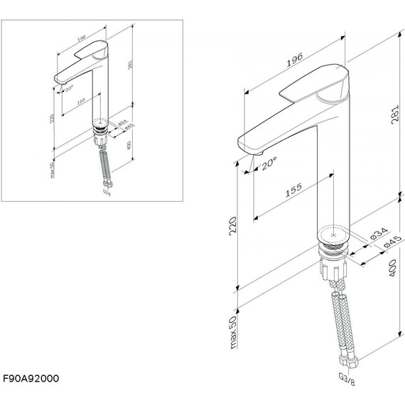 Смеситель для раковины высокий Am.Pm Gem F90A92000, Цвет производителя: хром - фото 12
