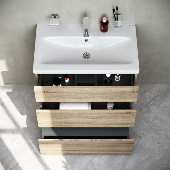 Тумба напольная с раковиной Am.Pm Gem S 75 см M91FSX0752OF, светлый дуб, Цвет фасада: светлое дерево - фото 3