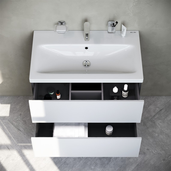 Тумба подвесная с раковиной Am.Pm Gem 75 см M90FHX07522WG, белый глянец, Цвет фасада: белый глянцевый - фото 6