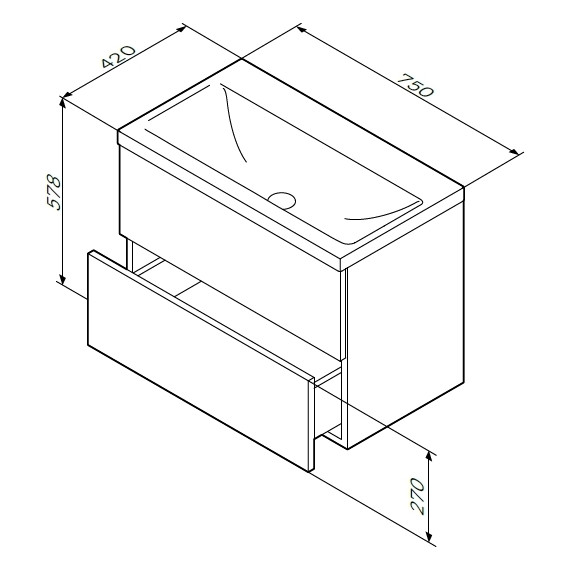 Тумба подвесная с раковиной Am.Pm Gem 75 см M90FHX07522WG, белый глянец, Цвет фасада: белый глянцевый - фото 16