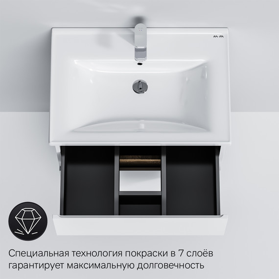 Тумба подвесная с раковиной Am.Pm X-Joy 65 см M85AFHX0652WG, белый глянцевый, Цвет фасада: белый - фото 8
