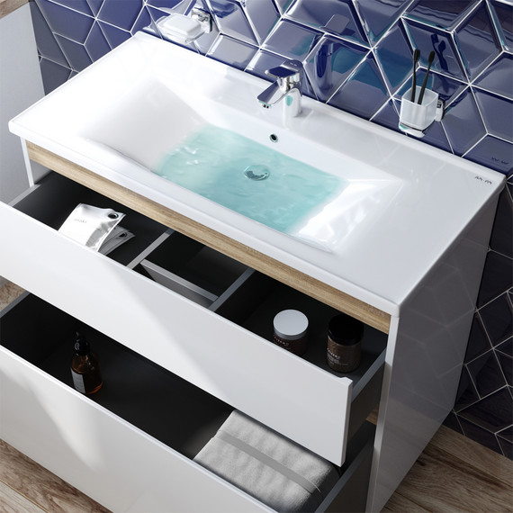 Тумба напольная с раковиной Am.Pm X-Joy 100 см M85AFSX1002WG, белый глянцевый - фото 5