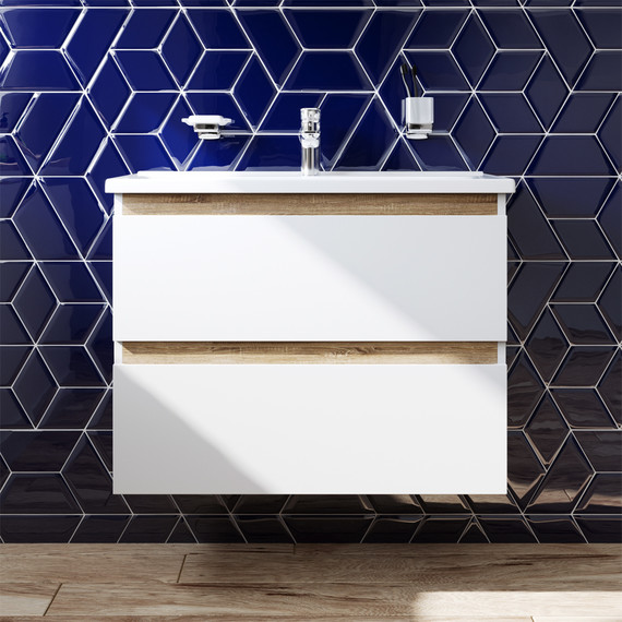 Тумба подвесная с раковиной Am.Pm X-Joy 80 см M85AFHX0802WG, белый глянцевый, Цвет фасада: белый - фото 2