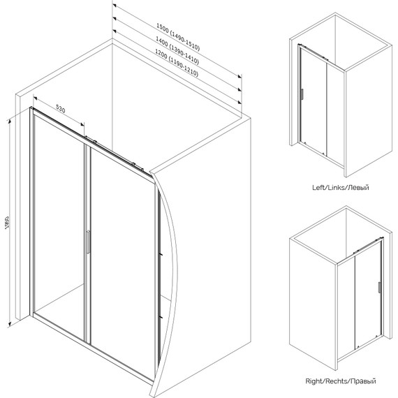 Дверь душевая Am.Pm Gem Solo 140х195 см W90G-140-1-195BT, черный/прозрачное - фото 7