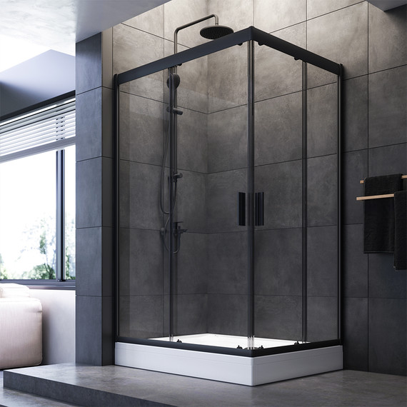 Душевое ограждение Am.Pm Gem Twin Slide 120x90 см W90G-404-120290-BT, черный/прозрачное - фото 2