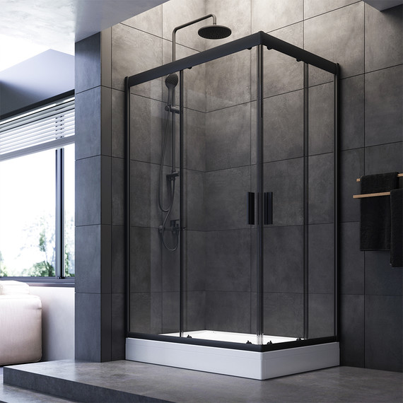 Душевое ограждение Am.Pm Gem Twin Slide 120x80 см W90G-404-120280-BT, черный/прозрачное - фото 2