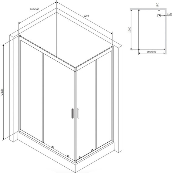 Душевое ограждение Am.Pm Gem Twin Slide 120x80 см W90G-404-120280-MT, хром/прозрачное - фото 14