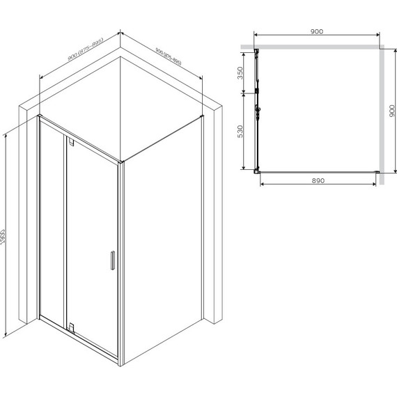 Душевое ограждение Am.Pm Gem 90x90 см W90G-404-090MT, хром/прозрачное - фото 14