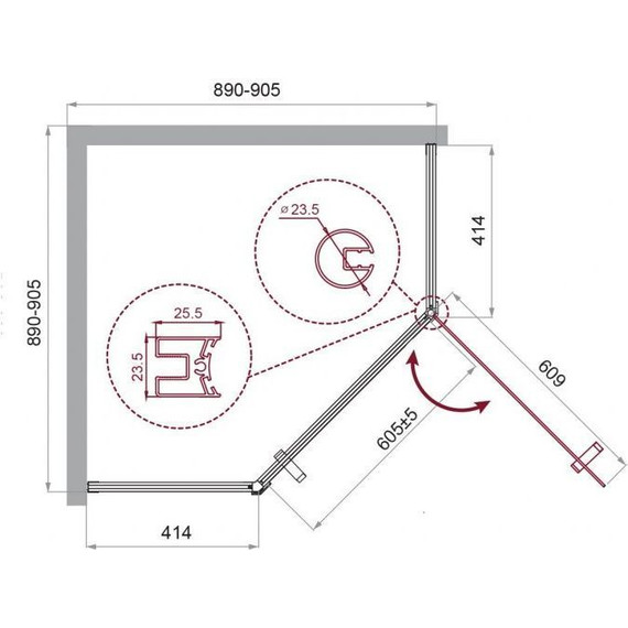 Душевое ограждение BelBagno 90x90 см UNO-195-P-1-90-C-NERO, черный/прозрачное - фото 3