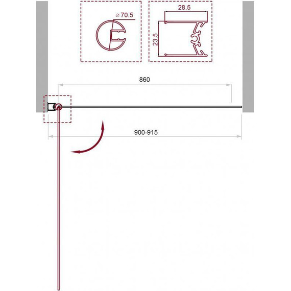 Шторка для ванны BelBagno 90 см UNO-V-1-90/150-C-NERO, черный/прозрачное - фото 3