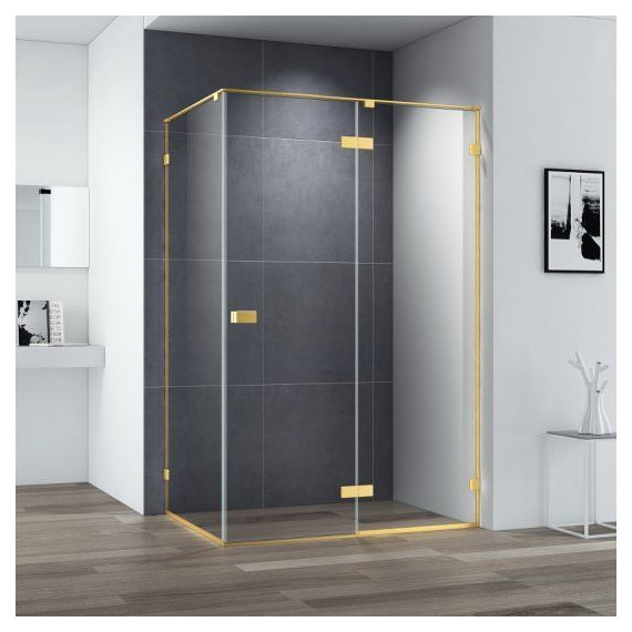 Душевое ограждение Cezares 140х80 см BELLAGIO-AH-1-140/80-C-BORO (стекло 8 мм) золото/прозрачное - фото 