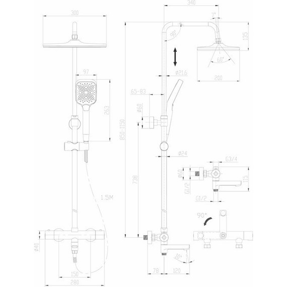 Душевая стойка с термостатом Cersanit Vivo A64530 - фото 10