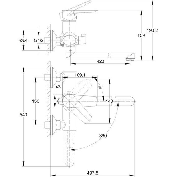 Смеситель для ванны Cersanit Moduo 64098 - фото 12