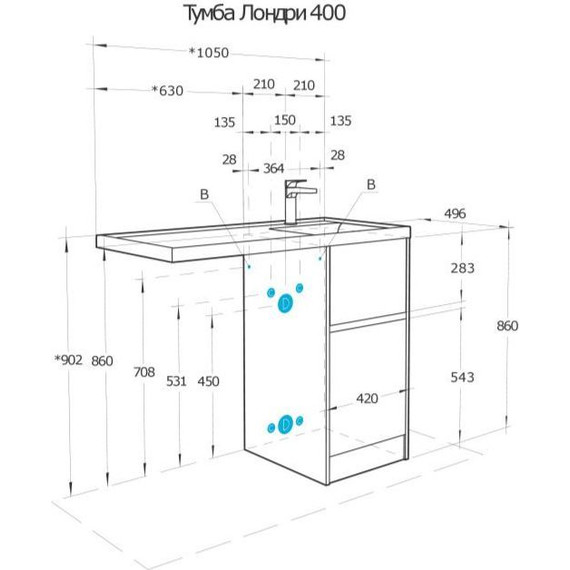Тумба напольная с раковиной-столешницей Акватон Лондри 105 см 1A2670K2LHDY0 (раковина слева) дуб кантри/белый - фото 11