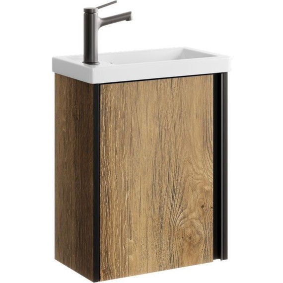 Тумба подвесная с раковиной Aqwella Urban 45 см URB0145DB, дуб балтийский, Цвет фасада: тёмное дерево - фото 