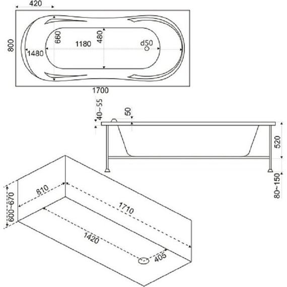 Ванна акриловая 170*80 Bas АХИН - фото 5