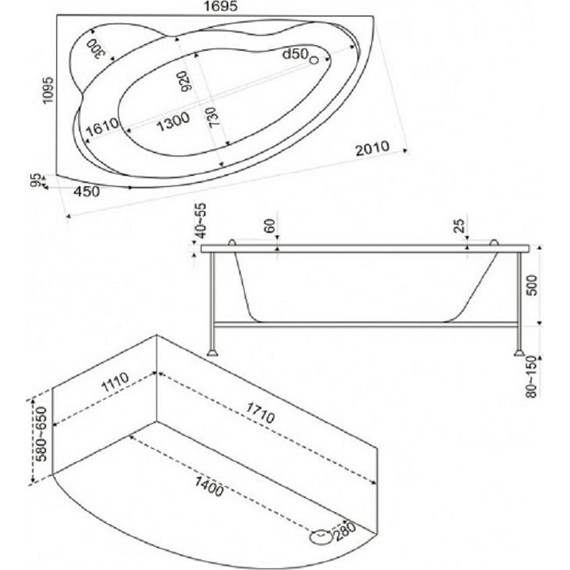 Ванна акриловая 170*110 Bas ЛАГУНА L - фото 5