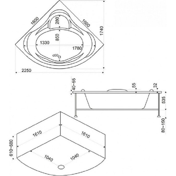 Ванна акриловая 160*160 Bas МЕГА - фото 7