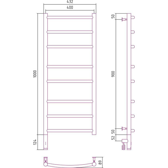 Полотенцесушитель электрический Сунержа Галант 3.0 П8 1000x400 мм 00-5800-1040 L - фото 10