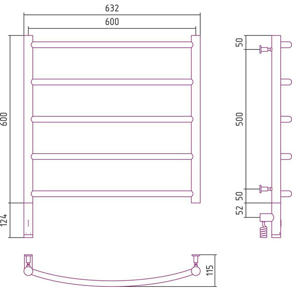Полотенцесушитель электрический Сунержа Галант 3.0 П5 600x600 мм 00-5800-6060 L - фото 10