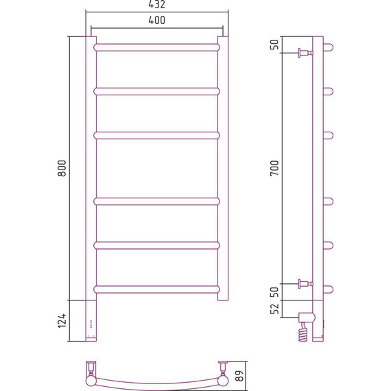 Полотенцесушитель электрический Сунержа Галант 3.0 П6 800x400 мм 00-5800-8040 L - фото 10