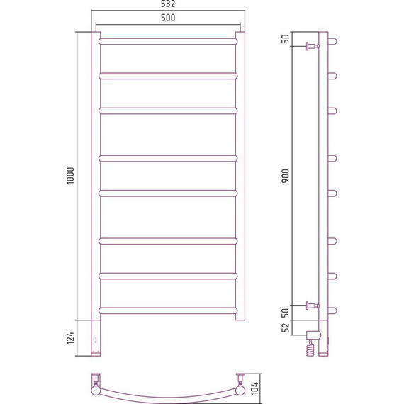 Полотенцесушитель электрический Сунержа Галант 3.0 П8 1000x500 мм 00-5800-1050 L - фото 10