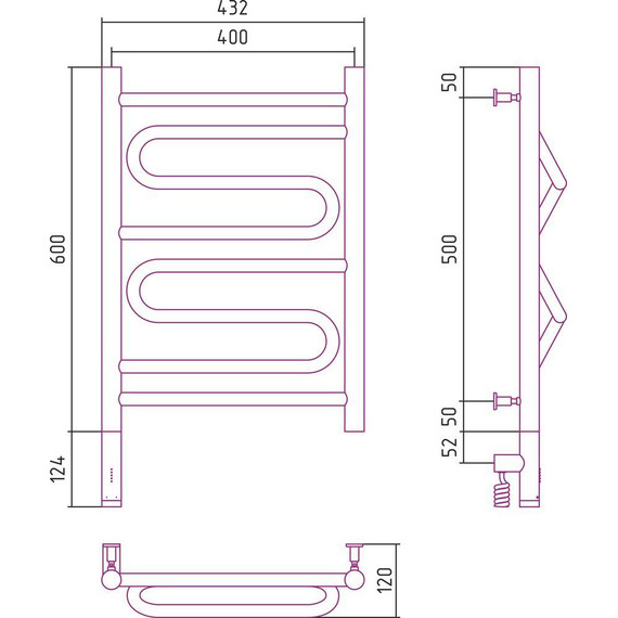 Полотенцесушитель электрический Сунержа Элегия 3.0 П8 600x400 мм 00-5818-6040 L - фото 9