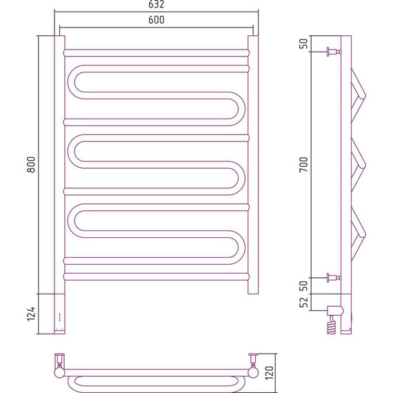 Полотенцесушитель электрический Сунержа Элегия 3.0 П11 800x600 мм 00-5818-8060 L - фото 9