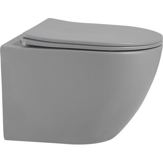 Унитаз подвесной безободковый Abber Bequem AC1101MG с крышкой микролифт, серый матовый, Цвет производителя: серый - фото 2