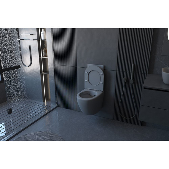 Унитаз подвесной безободковый Abber Bequem AC1101MG с крышкой микролифт, серый матовый, Цвет производителя: серый - фото 9