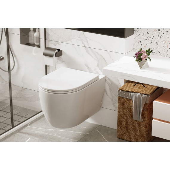 Унитаз подвесной безободковый импульсный Abber Bequem AC1105P с крышкой микролифт - фото 4