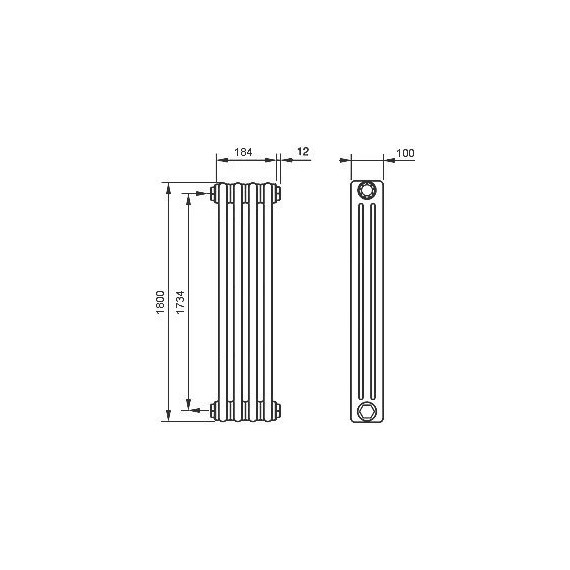 Вертикальный радиатор Zehnder Charleston 3180 210х1800 мм (4 секции) боковое подключение - фото 2