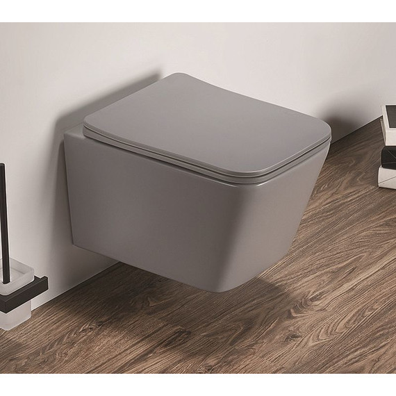 Унитаз подвесной CeramaLux Rimless 5170MH с крышкой микролифт, светло-серый матовый - фото 2