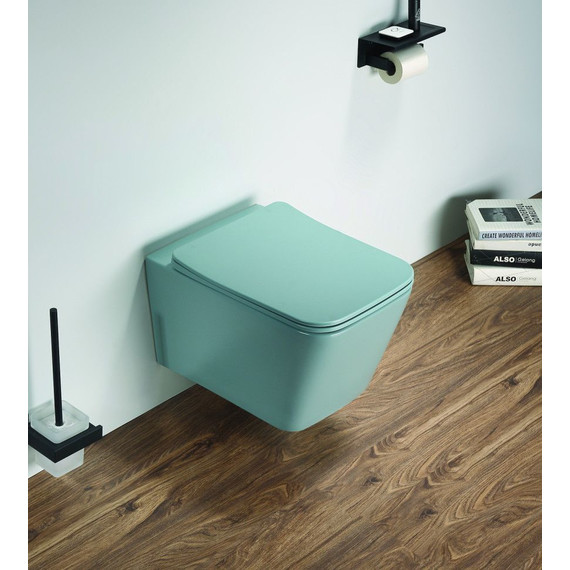 Унитаз подвесной CeramaLux Rimless 5170MLG с крышкой микролифт, зеленый матовый, Цвет производителя: зелёный - фото 2