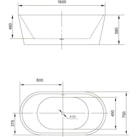 Ванна отдельностоящая Art&Max 160x75 см AM-203-1600-750 - фото 2